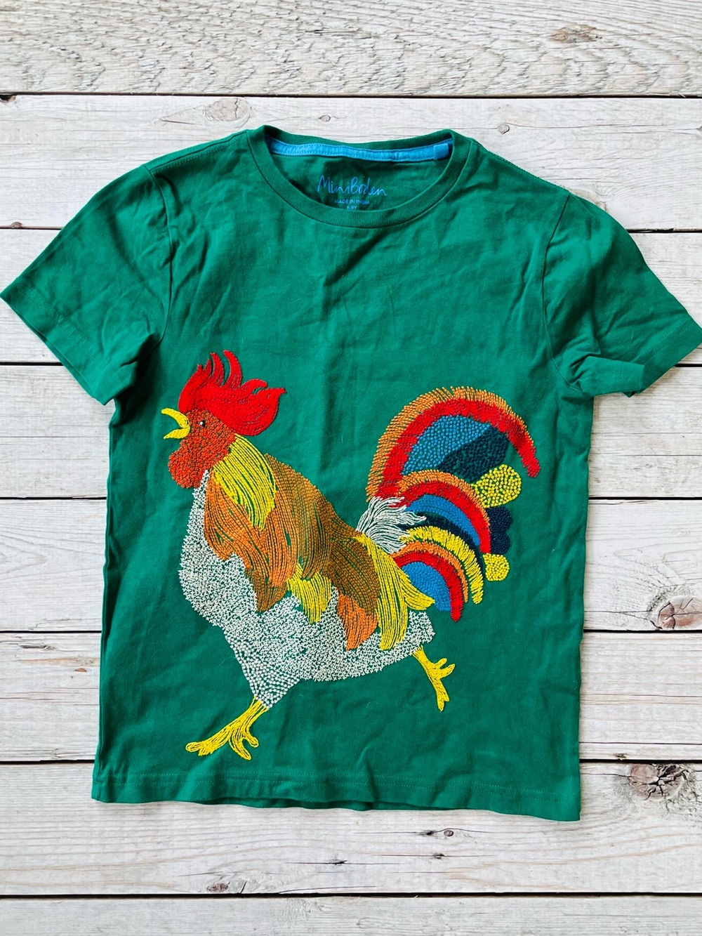 Mini Boden Green Rooster Super Stitch Tee